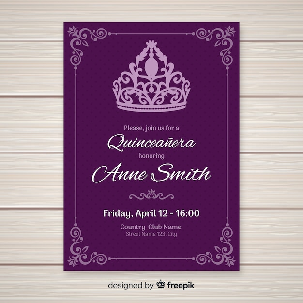 Free vector purple quinceañera party invitation