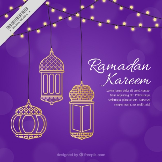 Free vector purple ramadan background with golden decoration