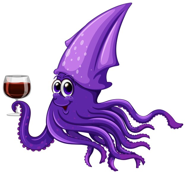 ワインを飲む紫イカの漫画のキャラクター
