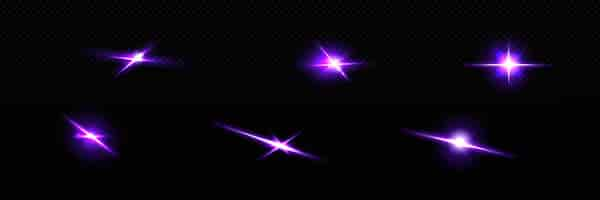 Free vector purple star light flare vector twinkle glow effect bright camera flashlight glitter spark isolated glimmer halo element optical disco shiny glitz abstract flicker particle with violet dazzle beam