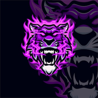 Purple tiger masscot logo esport premium vector