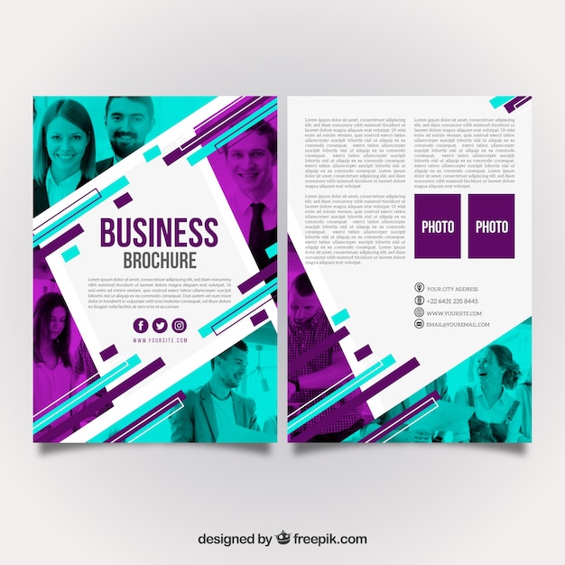 Free vector purple and turquoise business brochure design