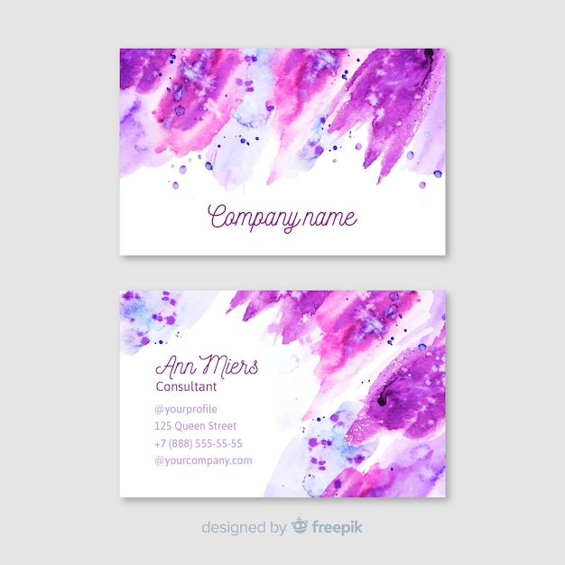Фиолетовая акварель абстрактная визитная карточка