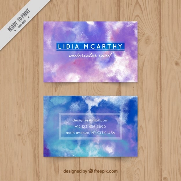 Free vector purple watercolor  business card