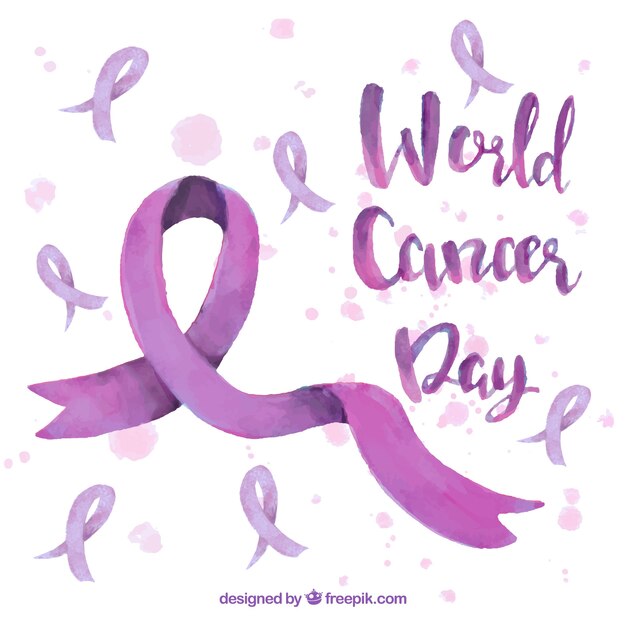 Purple watercolor design for world cancer day