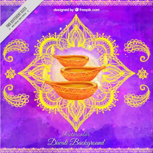 Free Vector purple watercolor diwali background