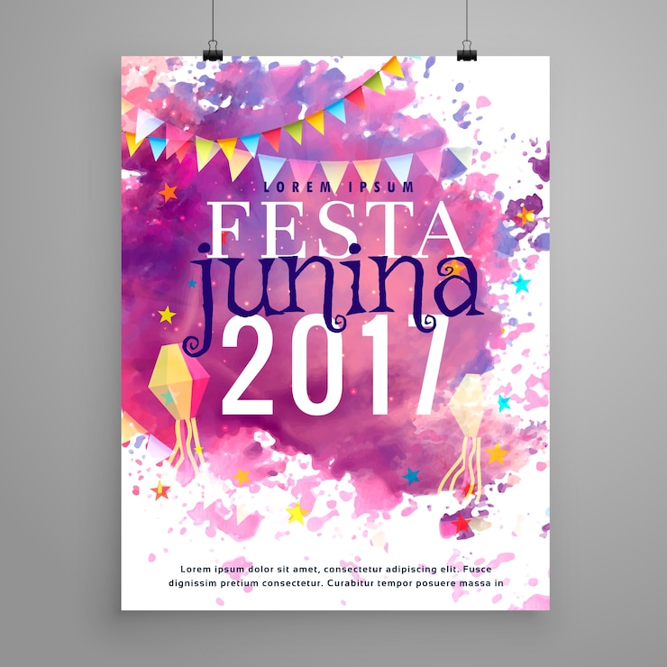 Free Vector purple watercolor festa junina poster