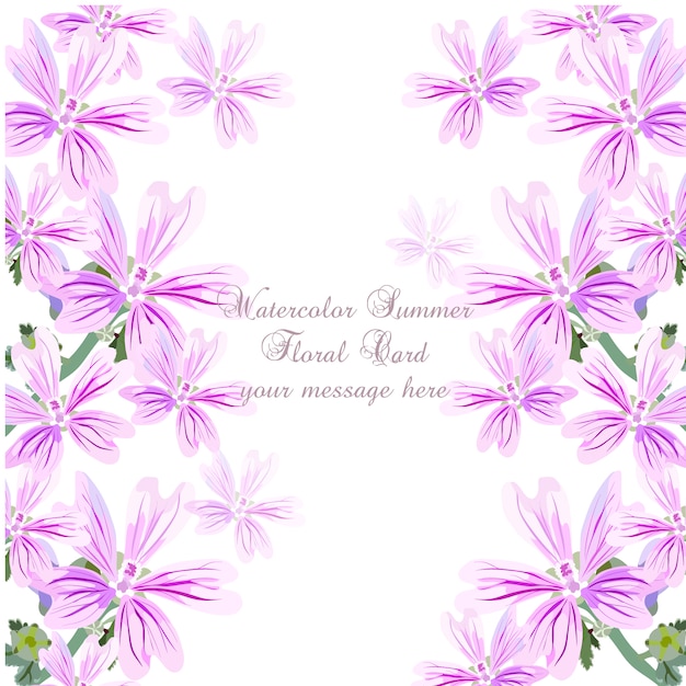 보라색 수채화 여름 꽃 카드