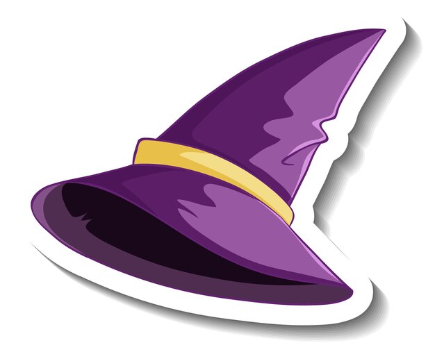 Purple witch hat cartoon sticker on white background