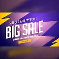 Free vector purple and yellow discount banner