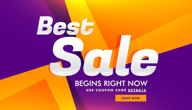 Purple and yellow polygonal discount voucher