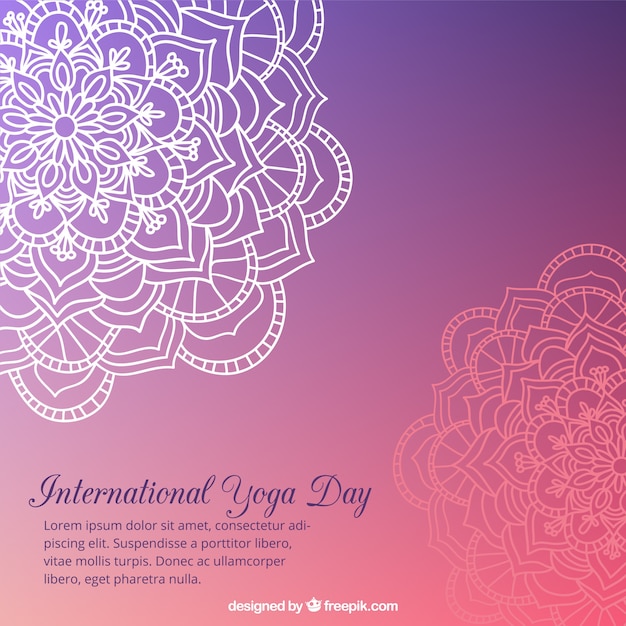 Purple yoga background with hand drawn mandalas