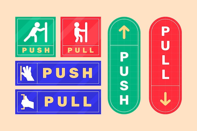 Vettore gratuito collezione di cartelli push pull