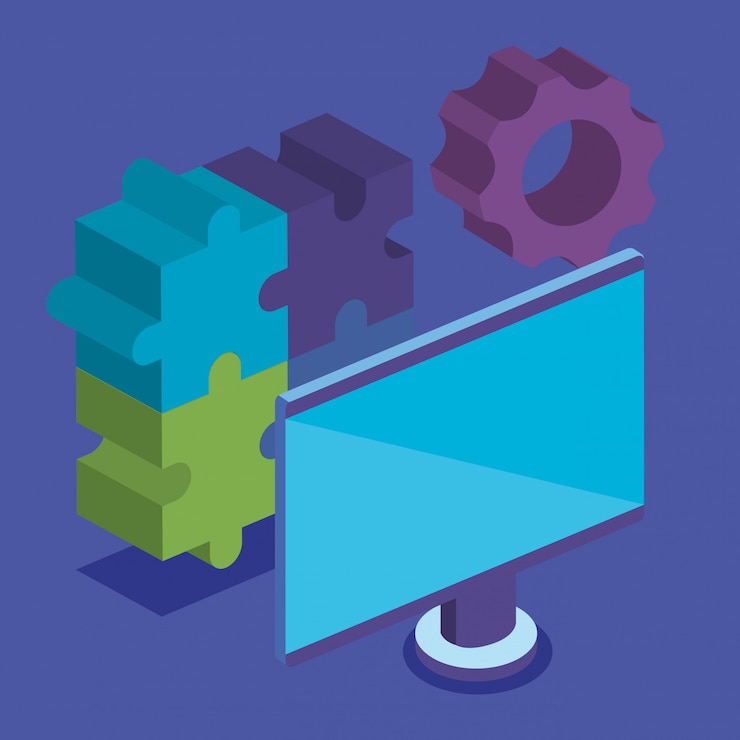 Free Vector puzzle game pieces with computer