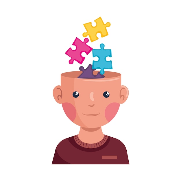 Vettore gratuito pezzi del puzzle nella campagna per l'autismo della testa del ragazzo