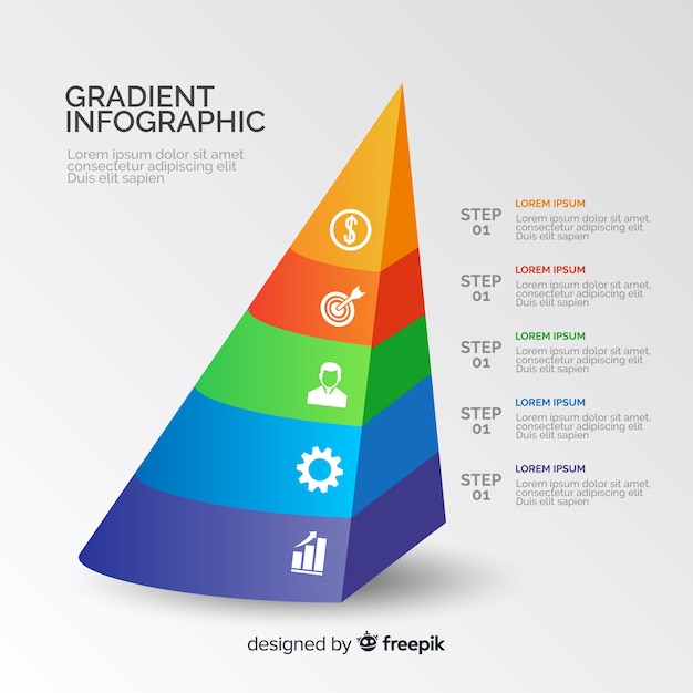 Vettore gratuito piramide gradiente infografica con colori