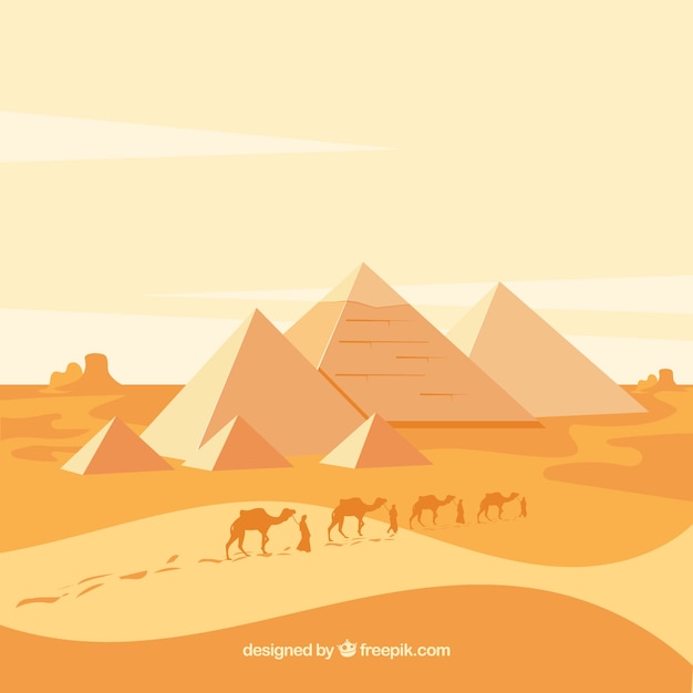 Pyramid landscape with caravan