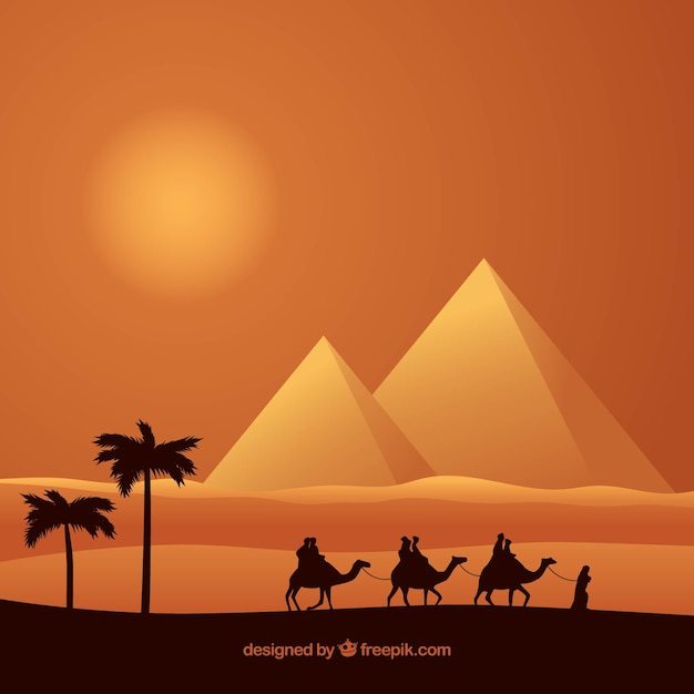 Free vector pyramid landscape with caravan