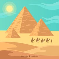 Free vector pyramid landscape with caravan