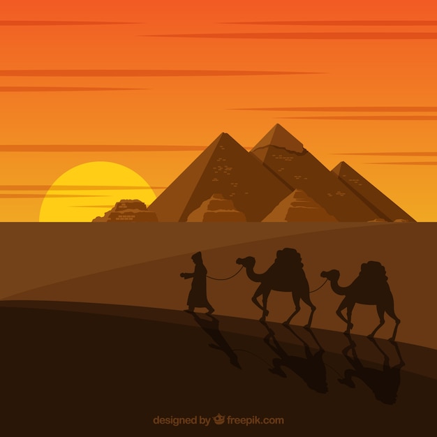 Free vector pyramid landscape with caravan