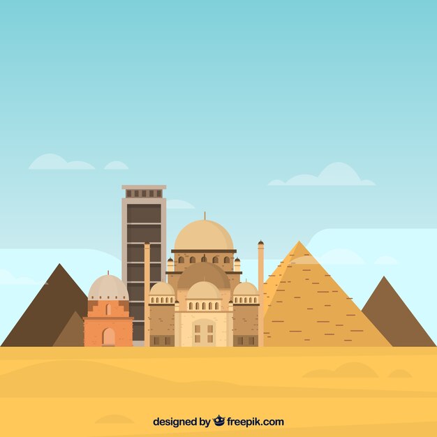 モスクとピラミッドの風景