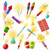 Free vector pyrotechnics firework cracker sparkler colorful set