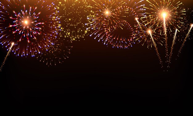 Pyrotechnics and fireworks background with animation on black