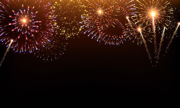 Free vector pyrotechnics and fireworks background with animation on black