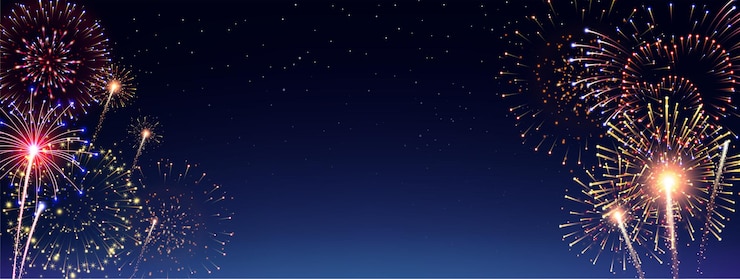 Free Vector pyrotechnics and fireworks at night banner