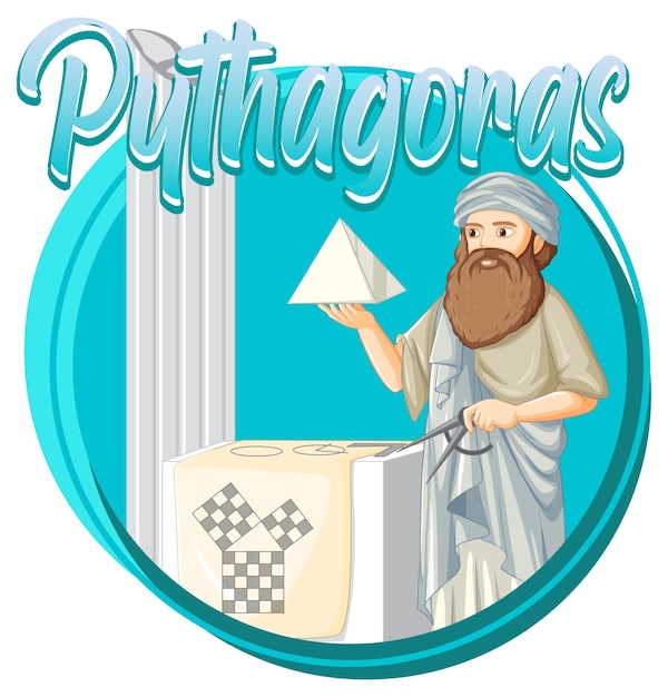 Pythagoras philosopher in cartoon style