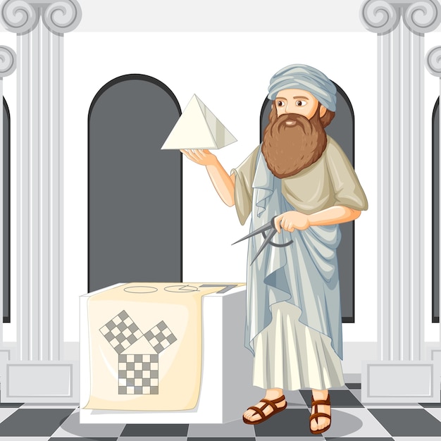 Free vector pythagoras philosopher in cartoon style