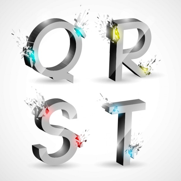 Free vector q r s t, metal letters with explosions