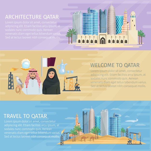 Free vector qatar horizontal banner set