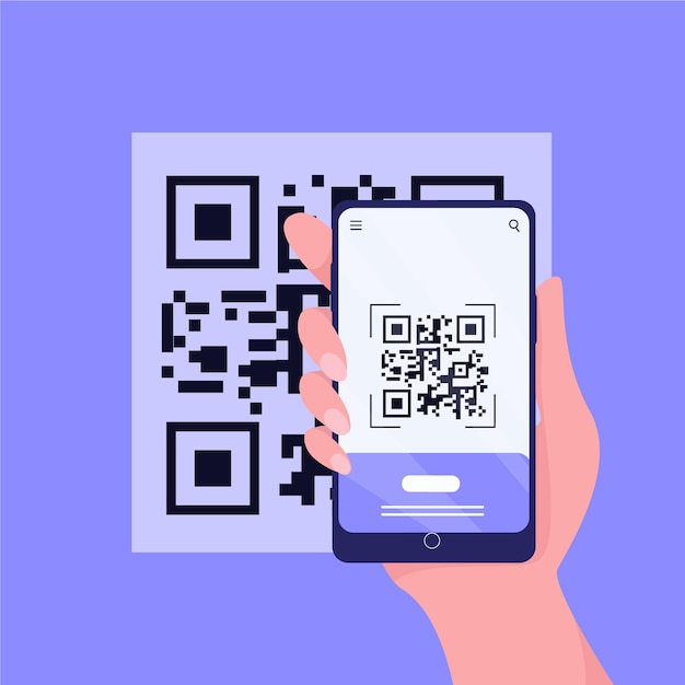 Free vector qr code person holding a smartphone