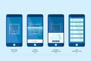 무료 벡터 스마트 폰의 qr 코드 스캔 단계