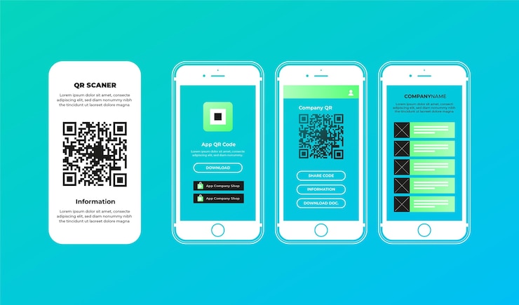Free Vector qr code scan steps on smartphone concept