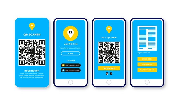 Шаги сканирования QR-кода в дизайне смартфона