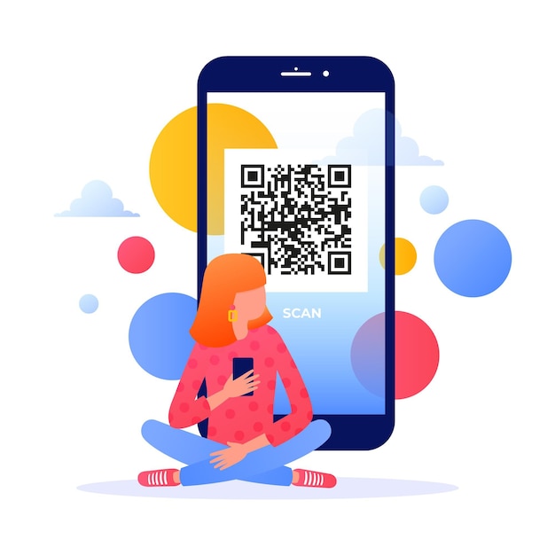 Free vector qr code scan with character design