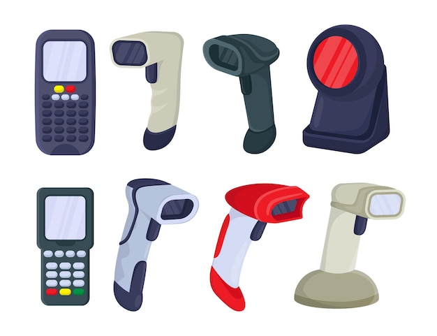 Free vector qr code scanners and payment terminals vector illustrations set