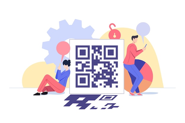 무료 벡터 문자가 포함 된 qr 코드 스캔 개념