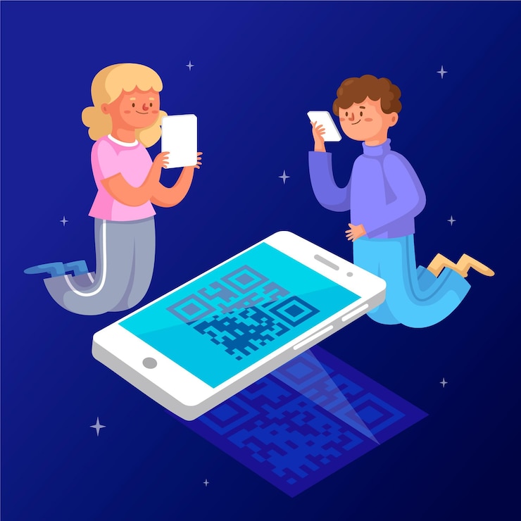 Free Vector qr code scanning concept with characters