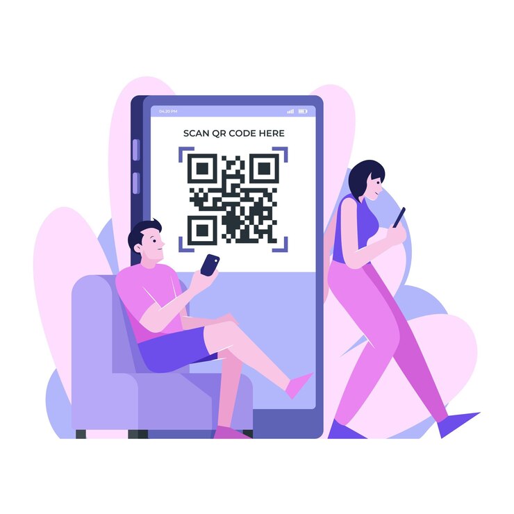 무료 Vector 문자가 포함 된 qr 코드 스캔 개념