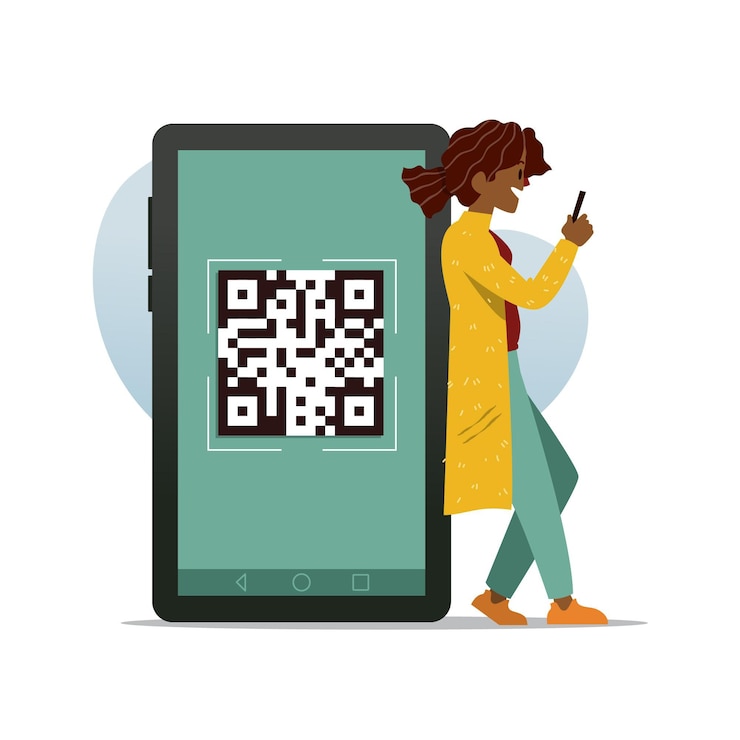 Free Vector qr code scanning concept with characters