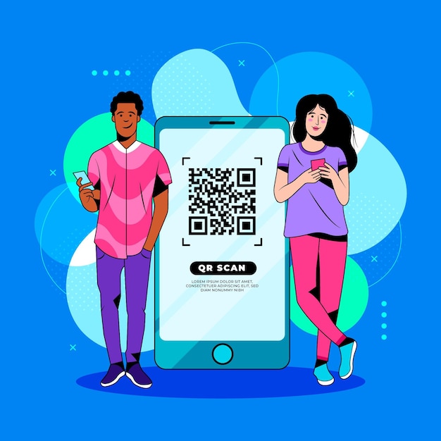 Free vector qr code scanning concept with characters