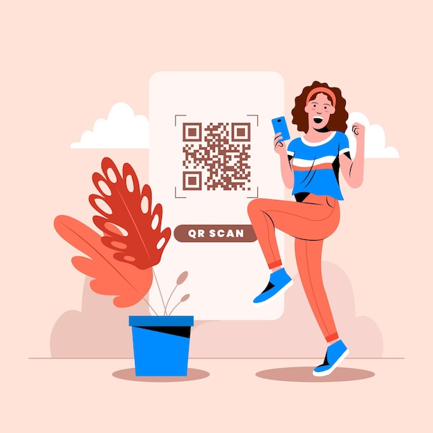 Free vector qr code scanning concept with characters