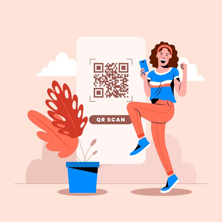 Free Vector qr code scanning concept with characters