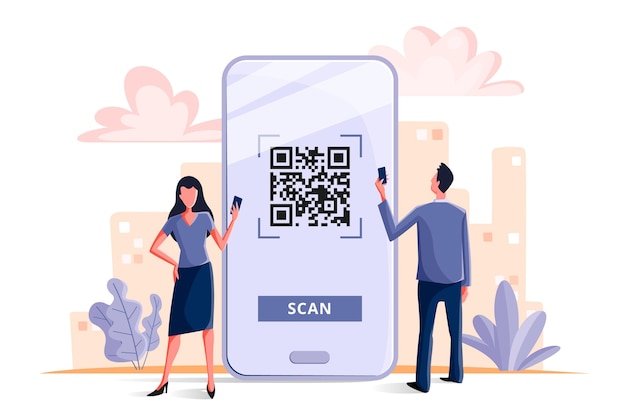 Free vector qr code scanning concept