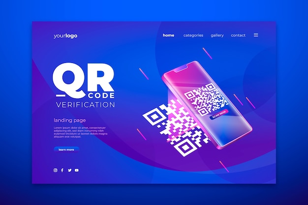 Free vector qr code verification landing page template