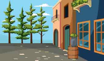 Free vector quaint town street with colorful buildings