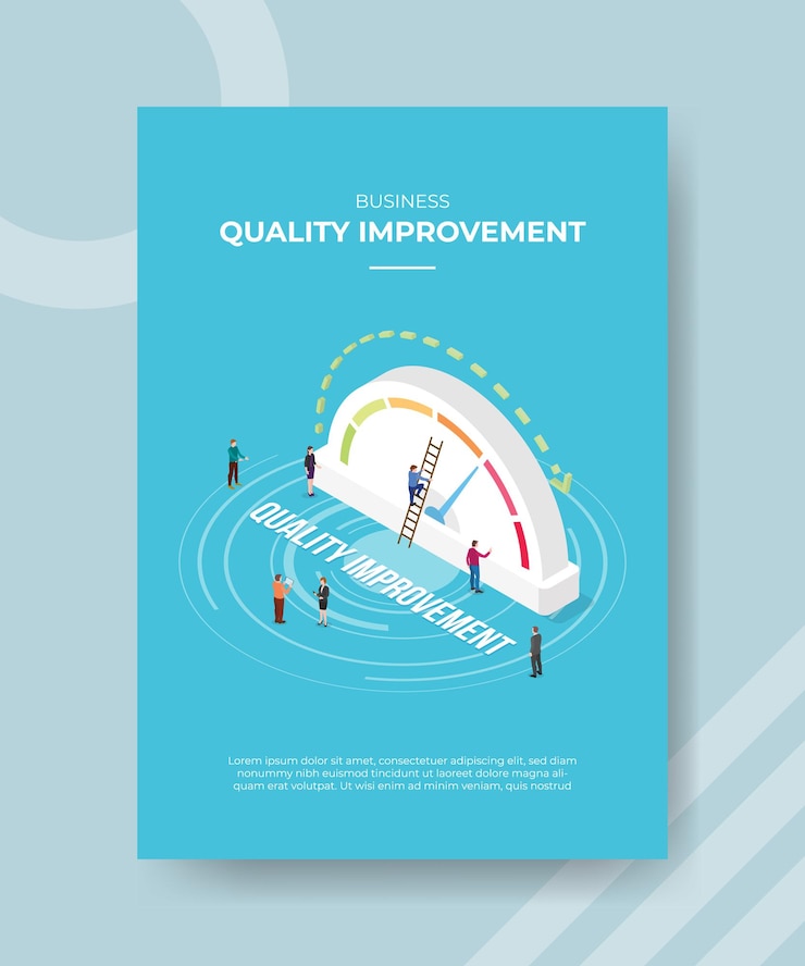 Free Vector quality improvement concept poster template with isometric style vector illustration
